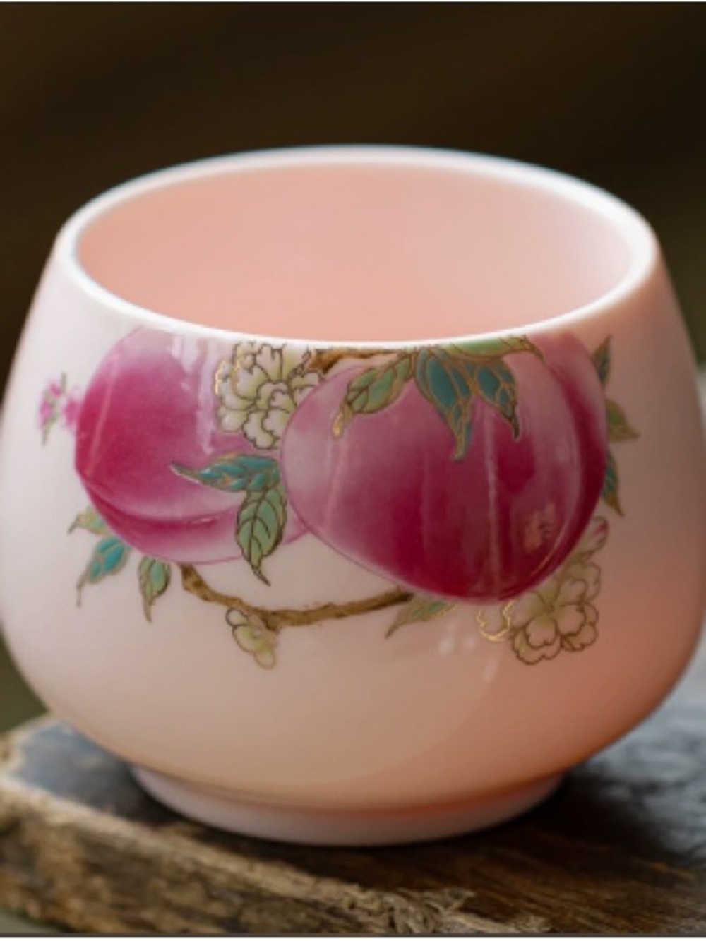 Hand-Painted Pink Peach Motif Ceramic Accent Bowl